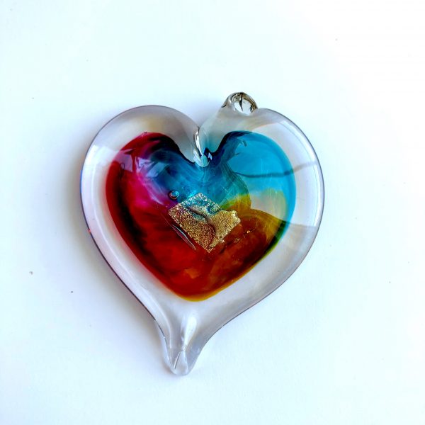 5 Beautiful Medium Blown Glass Hearts. Glass Heart , BLOWN GLASS